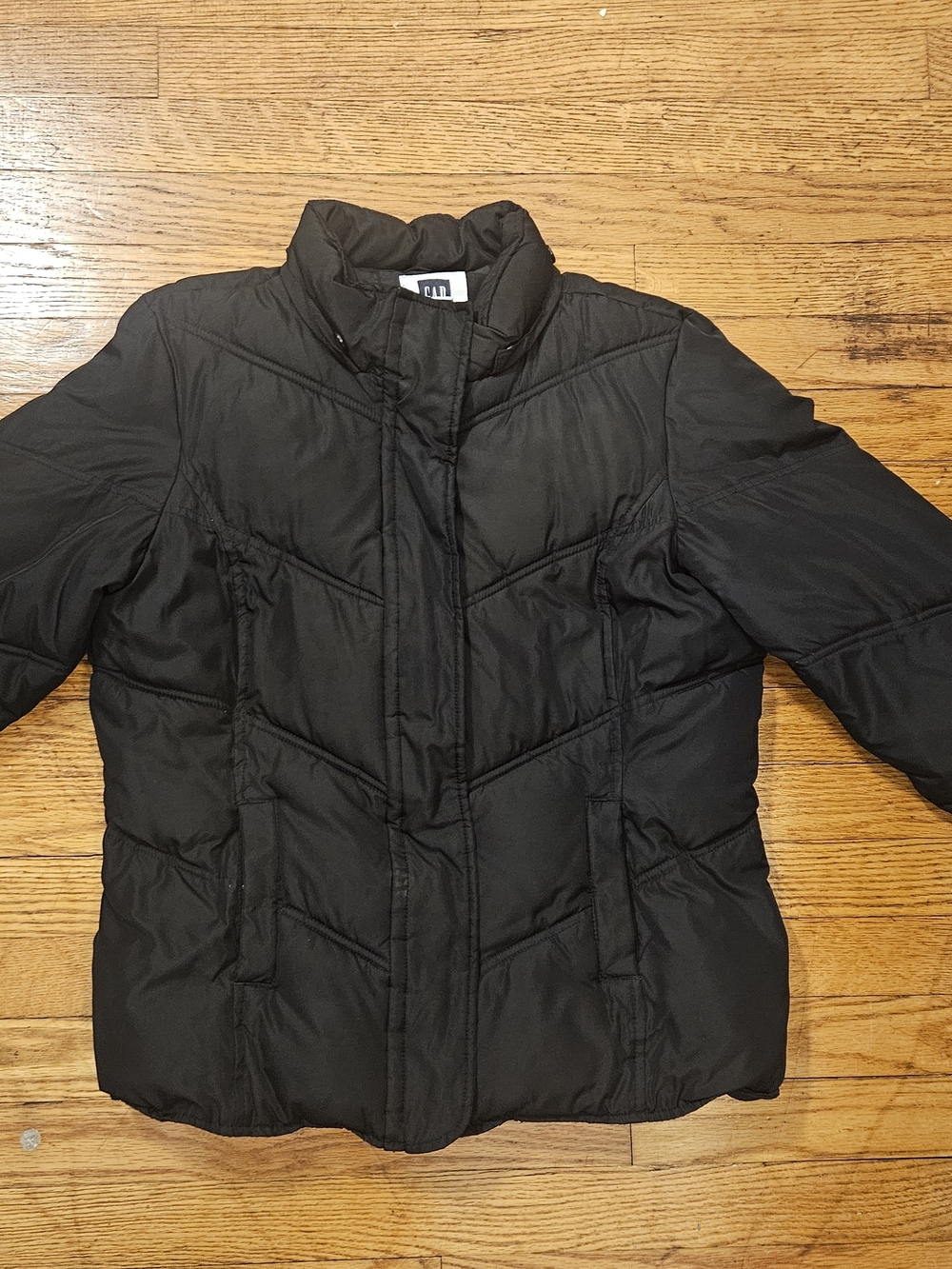 GAP Women's Black Quilted Puffer Coat with Stand Collar